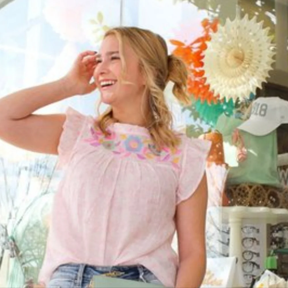 Mine Peach Floral Embroidered Blouse - Picture 4 of 4